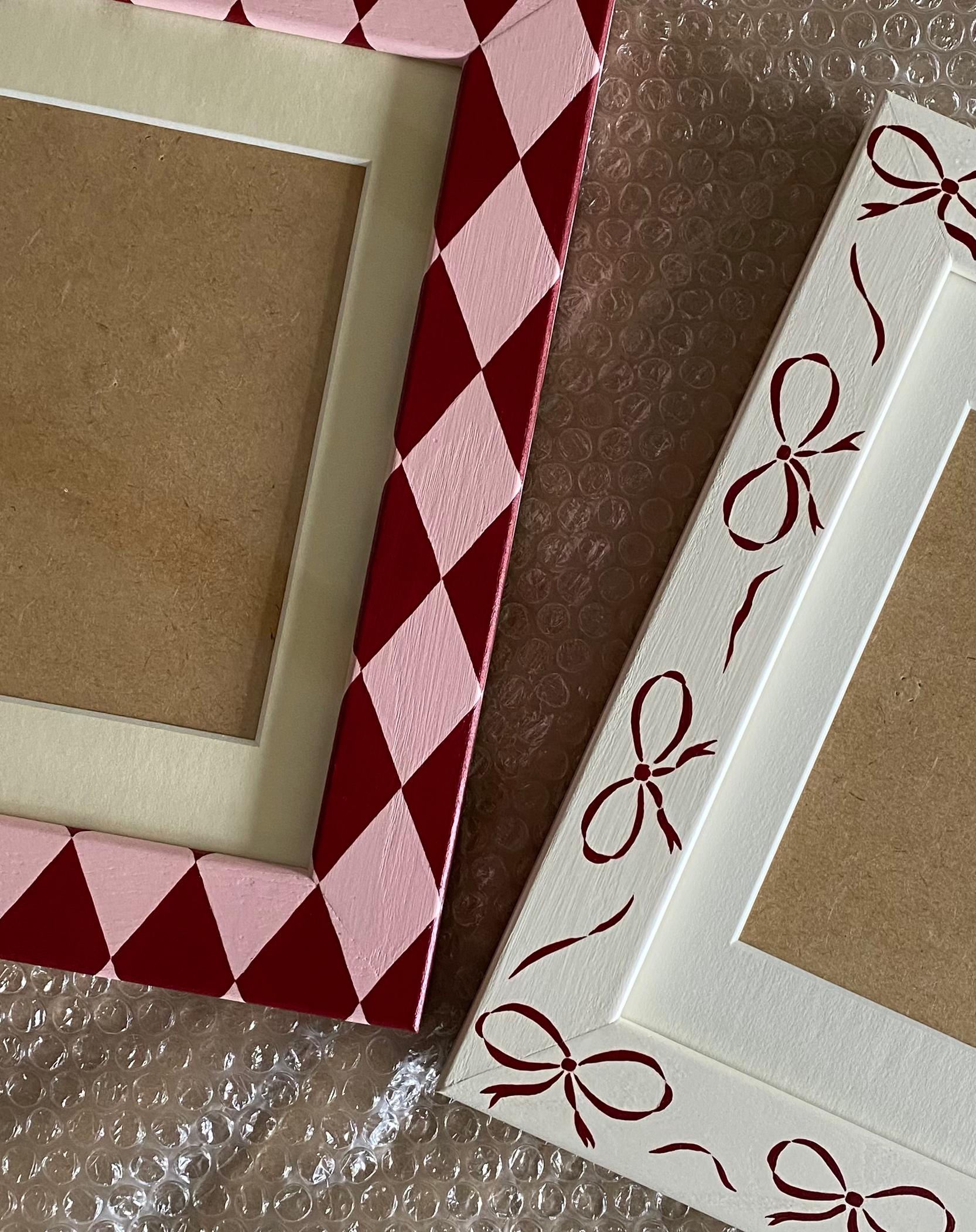 Painted Wood Picture Frame, Burgundy Bows image 1