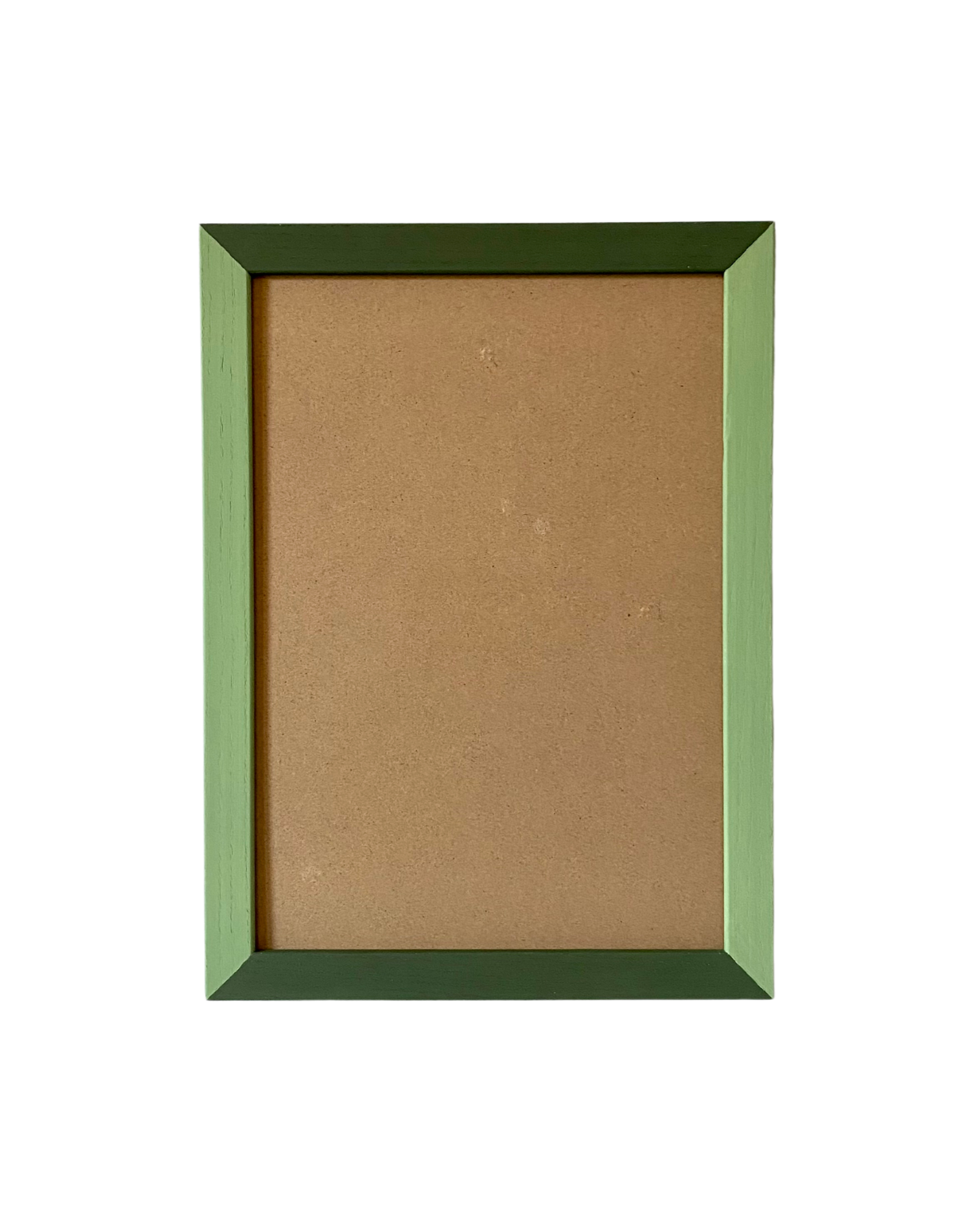 Green picture frame with a brown cardboard insert on a white background