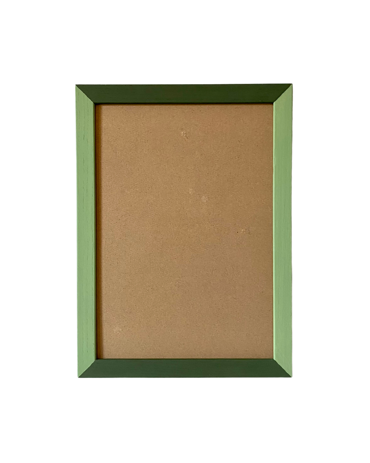 Green picture frame with a brown cardboard insert on a white background