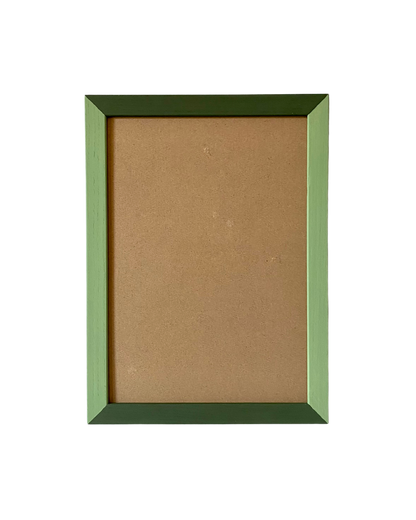 Green picture frame with a brown cardboard insert on a white background