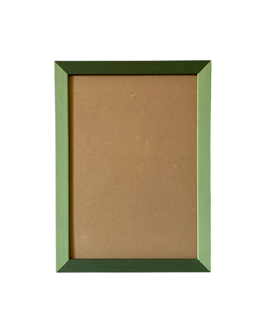 Green picture frame with a brown cardboard insert on a white background