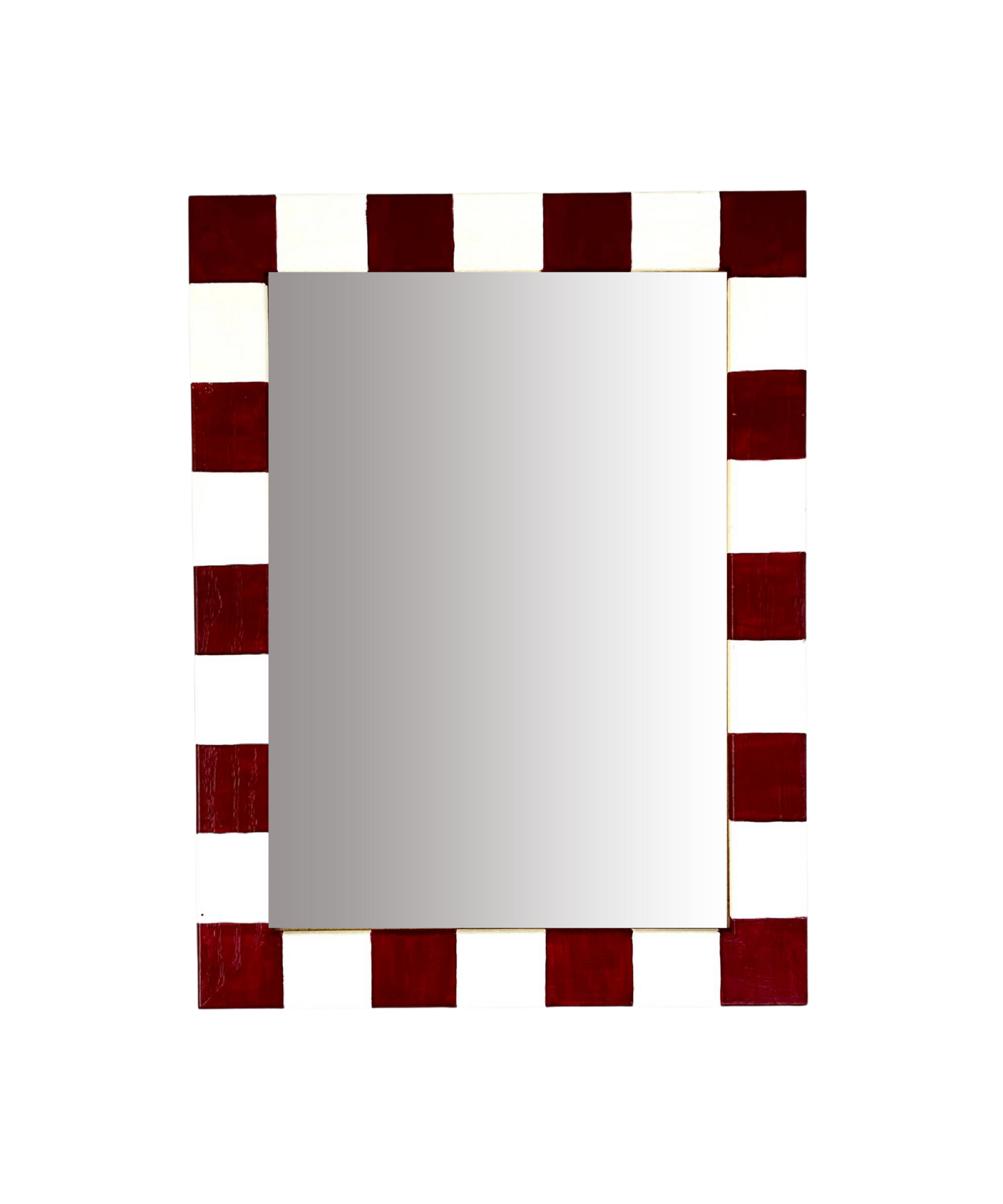 Rectangular mirror with a red border on a white background