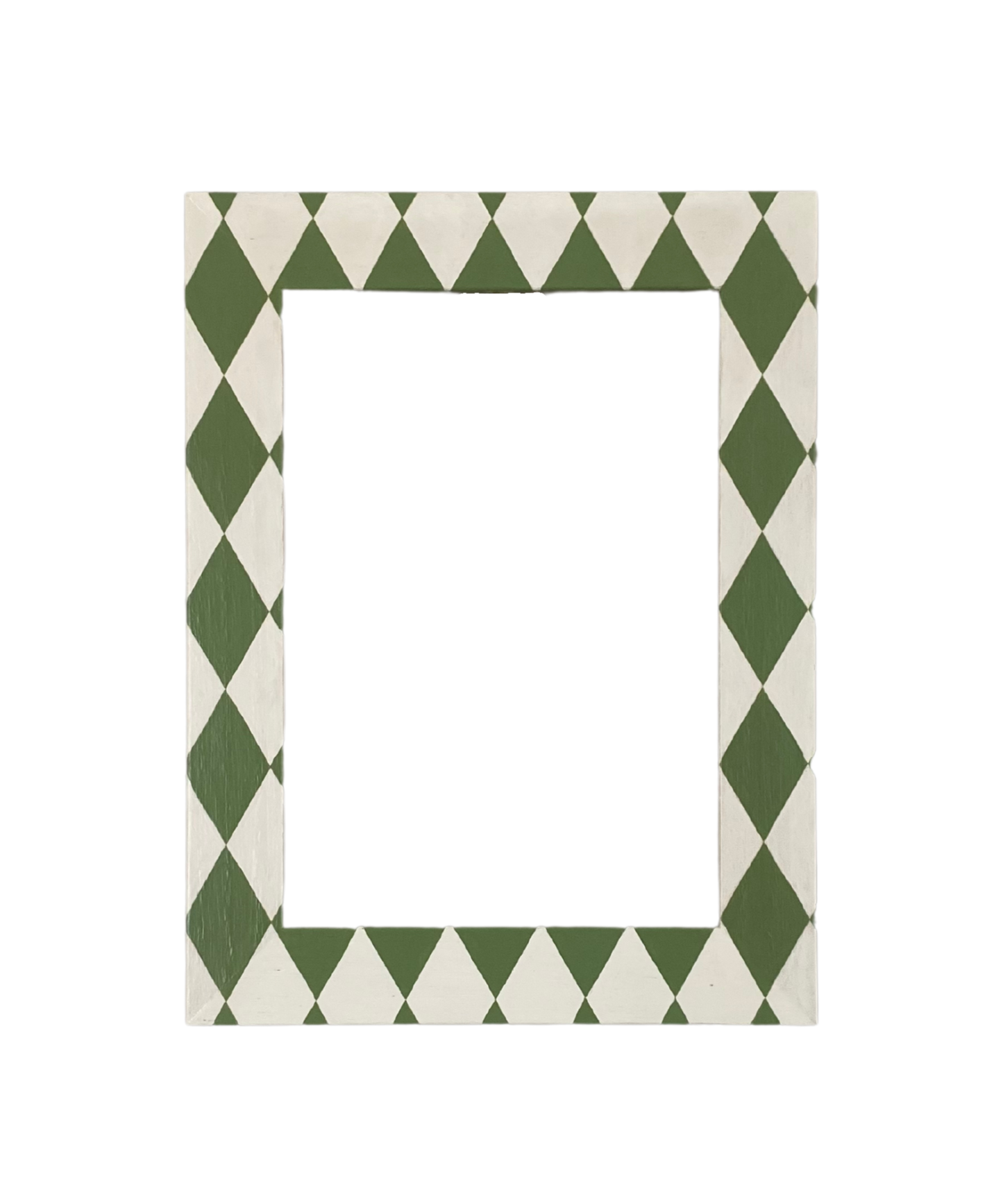 Rectangular frame with green and white diamond pattern on a white background