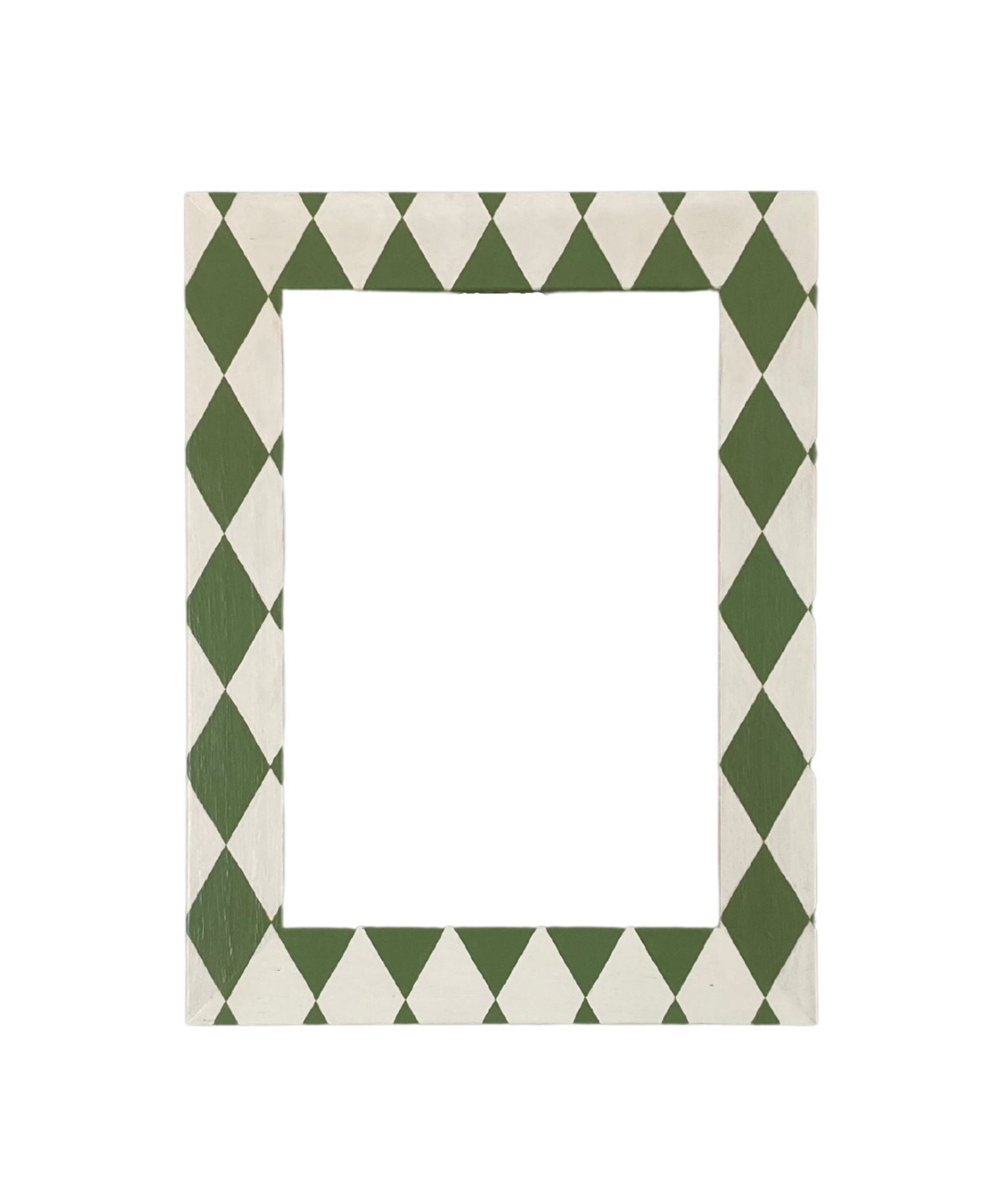 Rectangular frame with green and white diamond pattern on a white background