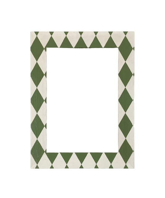 Rectangular frame with green and white diamond pattern on a white background