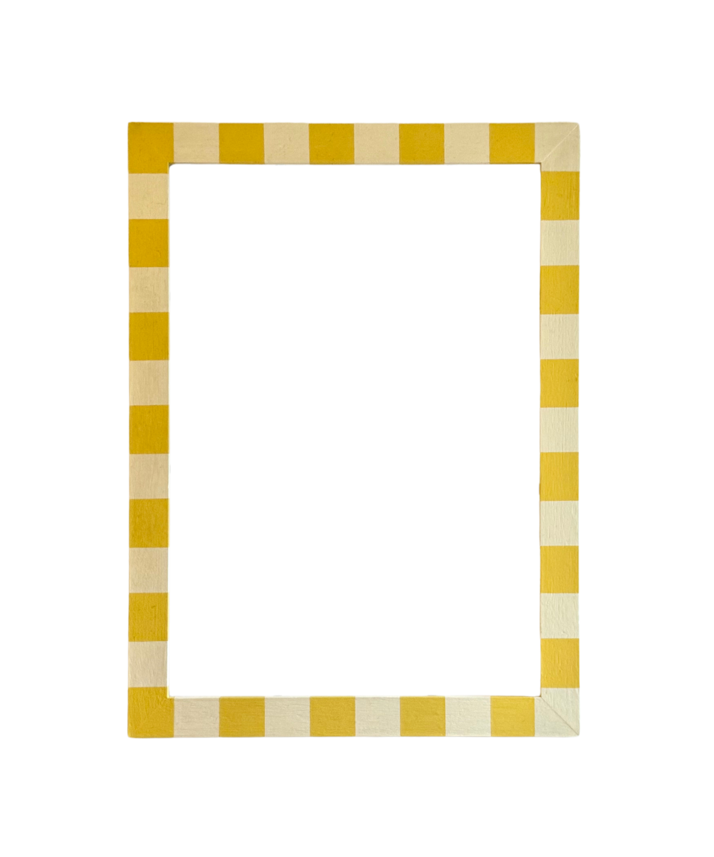 Rectangular frame with yellow and beige checkered pattern on a white background