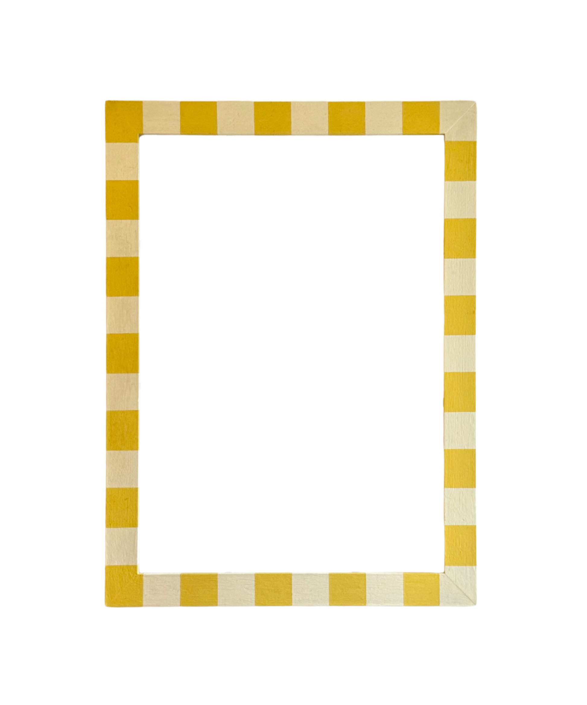 Rectangular frame with yellow and beige checkered pattern on a white background
