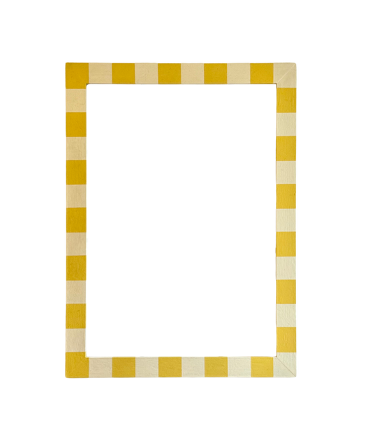 Rectangular frame with yellow and beige checkered pattern on a white background