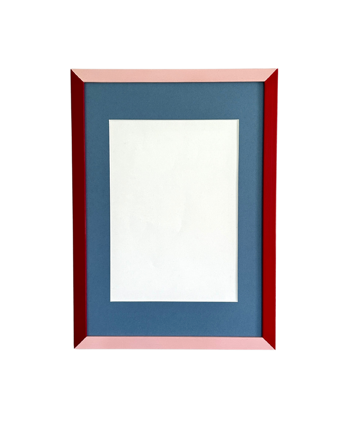 Rectangular picture frame with a blue center and red border on a white background
