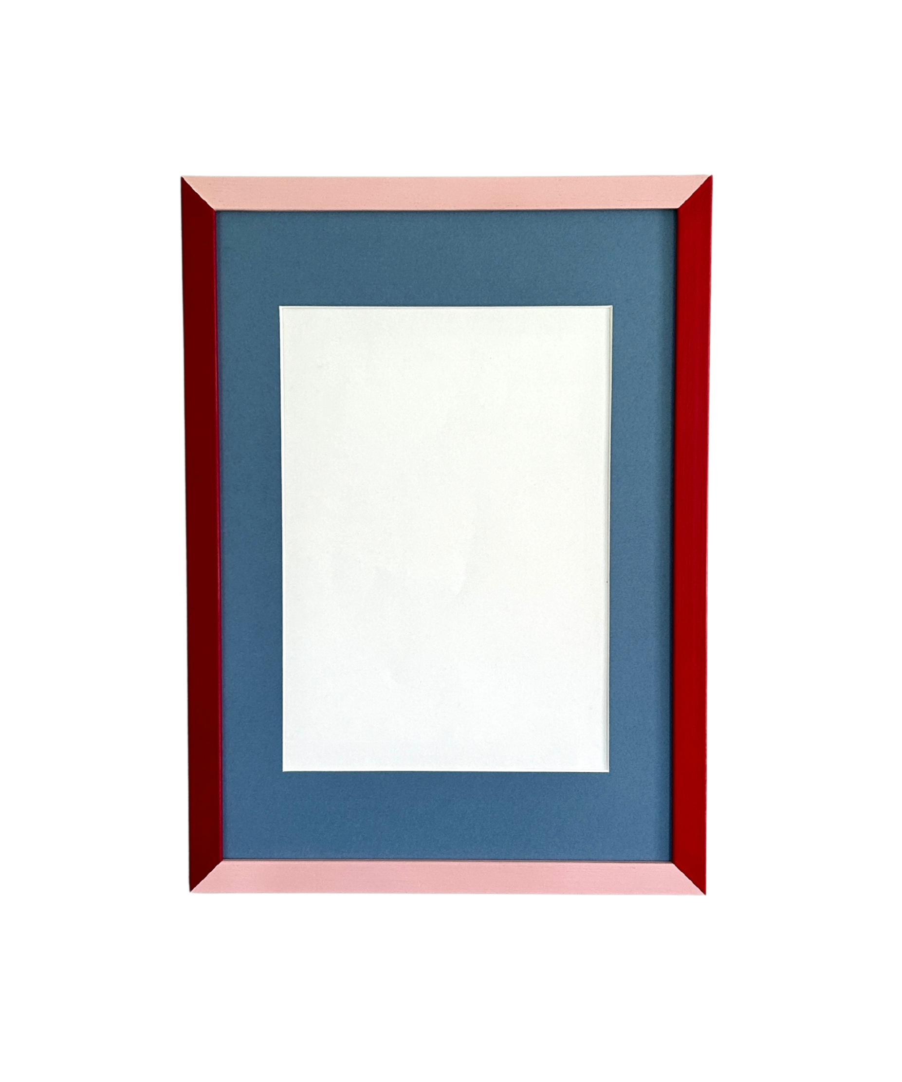 Rectangular picture frame with a blue center and red border on a white background