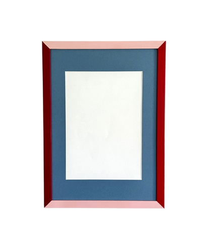 Rectangular picture frame with a blue center and red border on a white background