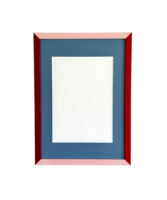 Rectangular picture frame with a blue center and red border on a white background
