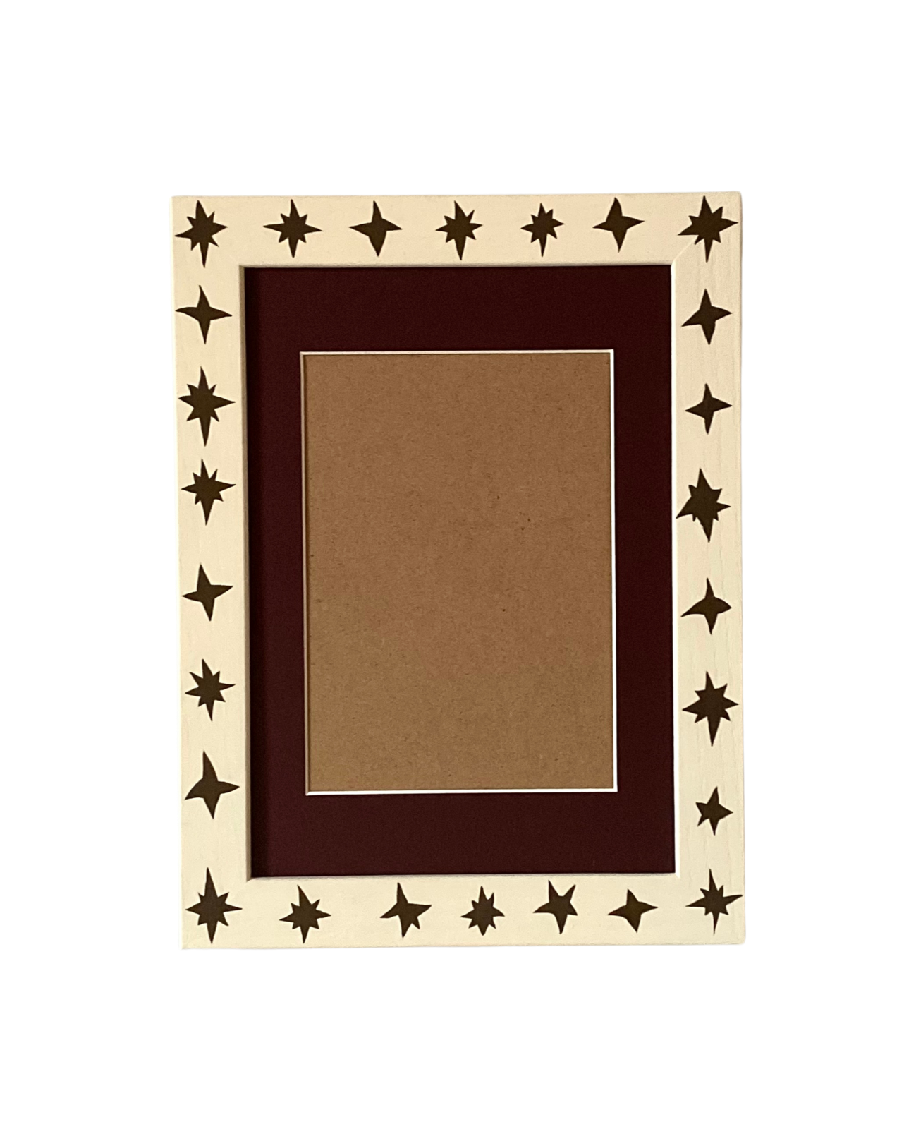 Decorative picture frame with star patterns on a white background