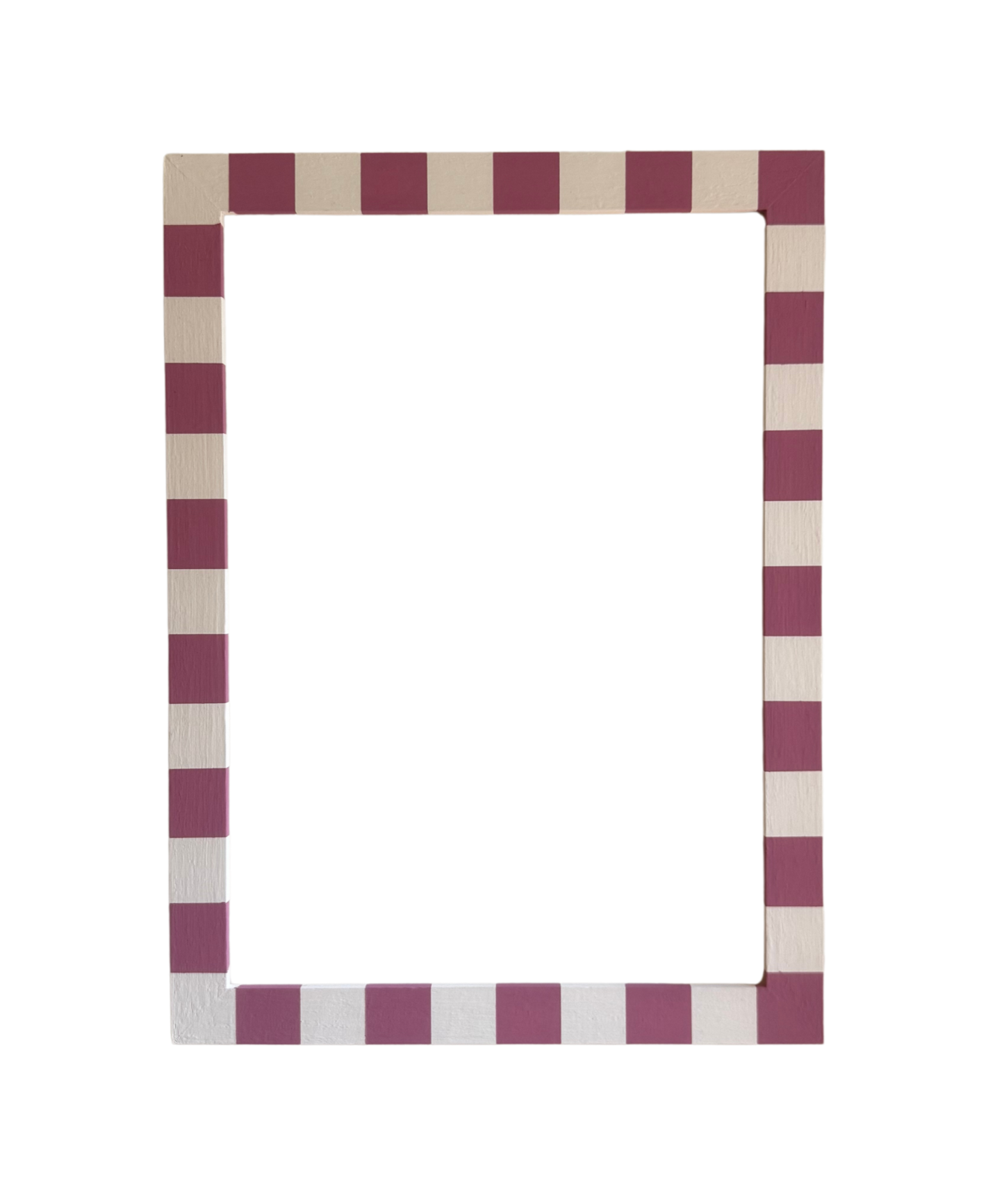 Rectangular frame with a checkered pattern of purple and beige on a white background