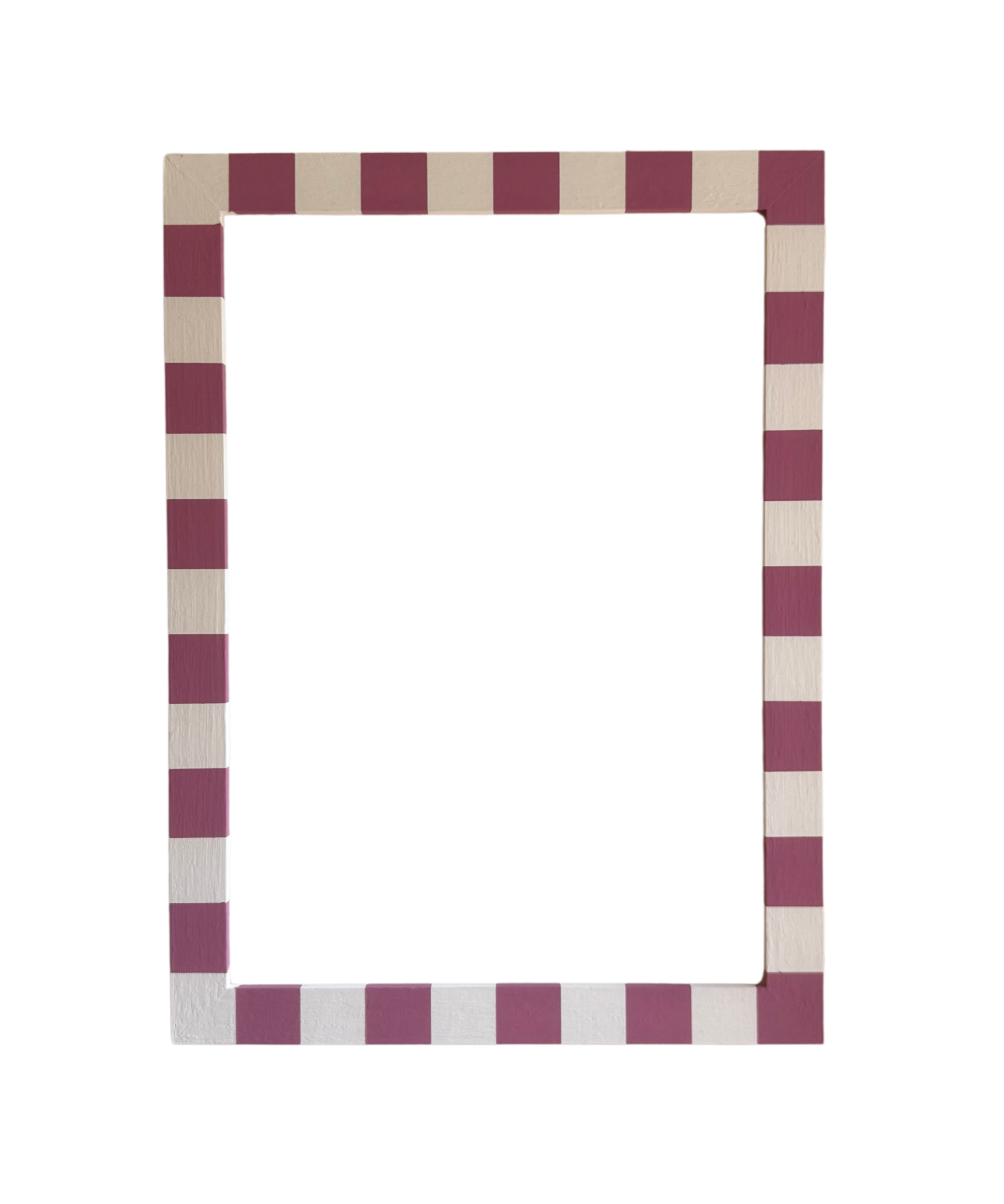 Rectangular frame with a checkered pattern of purple and beige on a white background