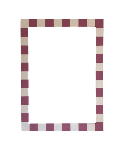 Rectangular frame with a checkered pattern of purple and beige on a white background