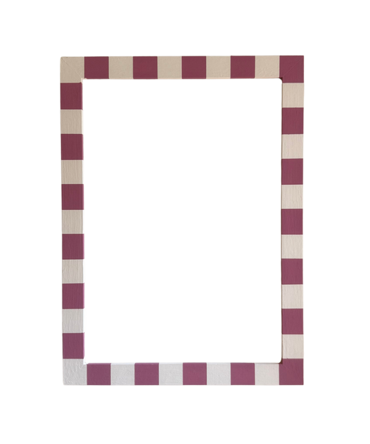 Rectangular frame with a checkered pattern of purple and beige on a white background