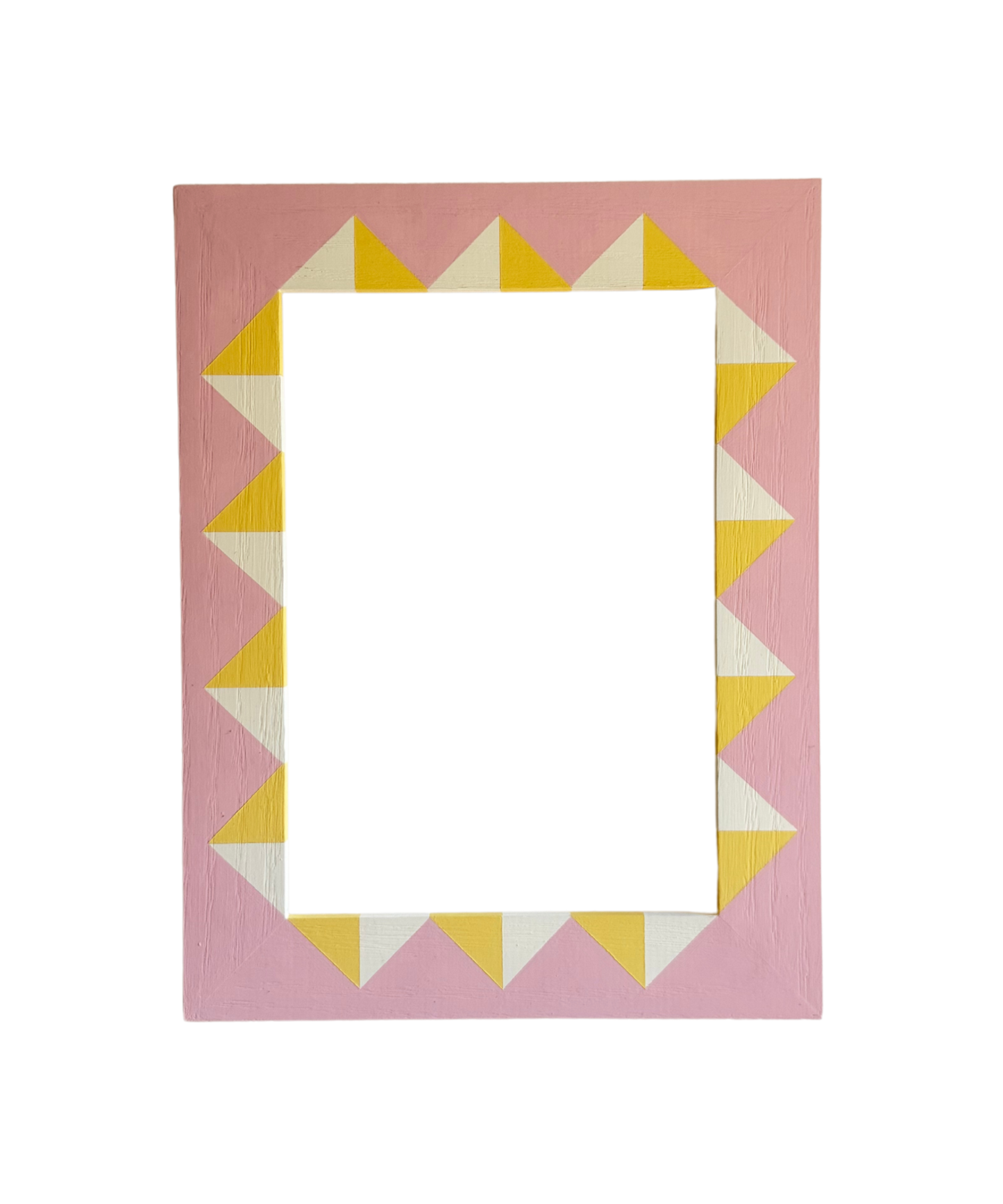 Rectangular picture frame with a geometric pattern on a pink background