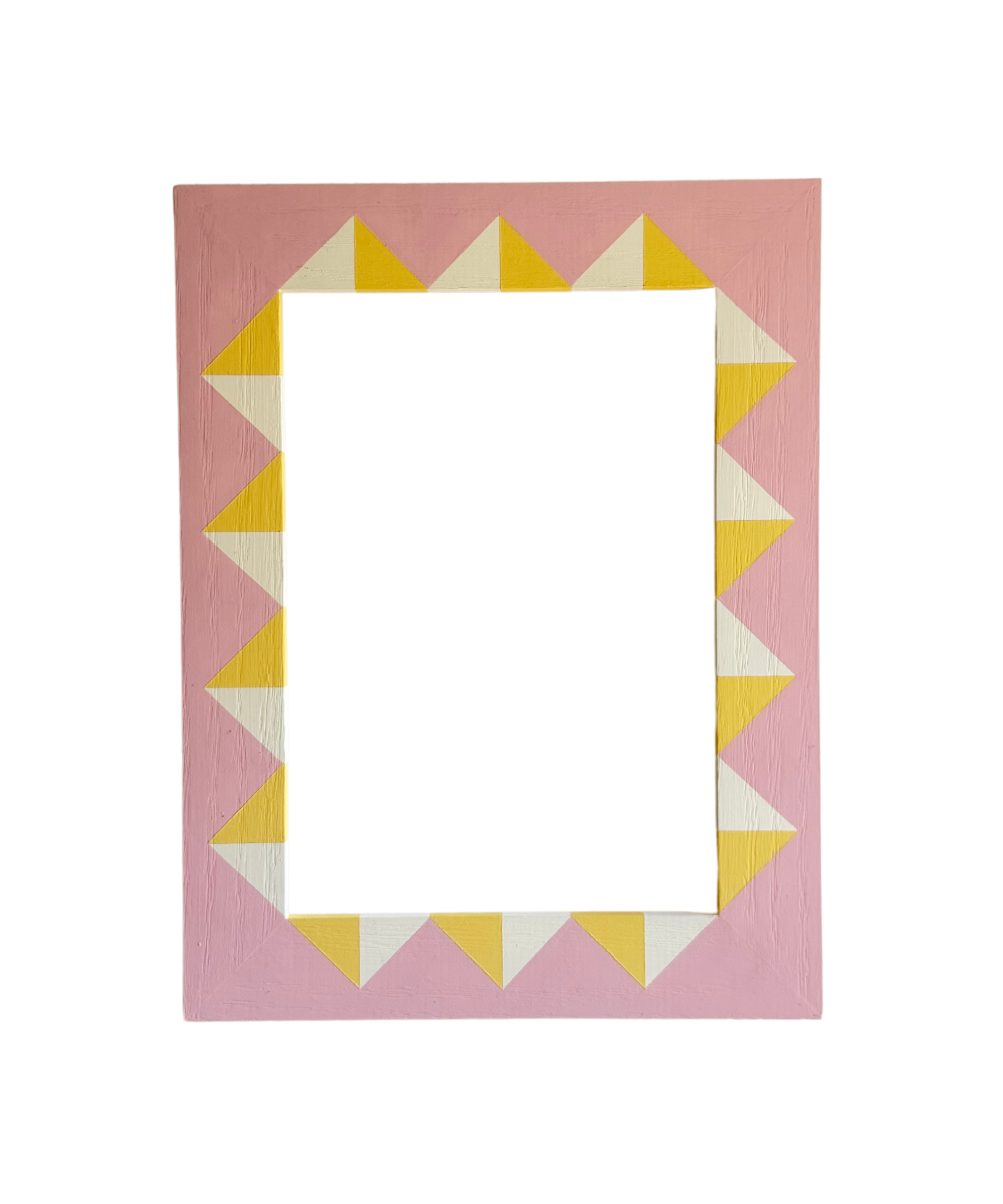 Rectangular picture frame with a geometric pattern on a pink background