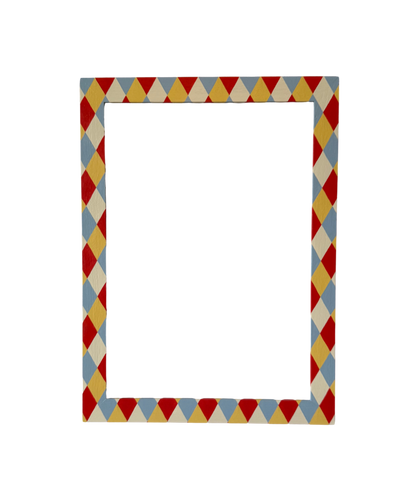 Rectangular frame with a colorful geometric pattern on a white background